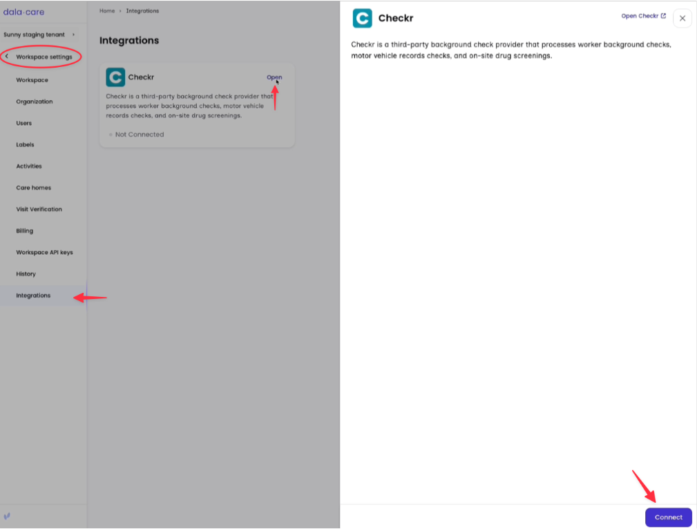 Dala.Care / Checkr Integration User Guide