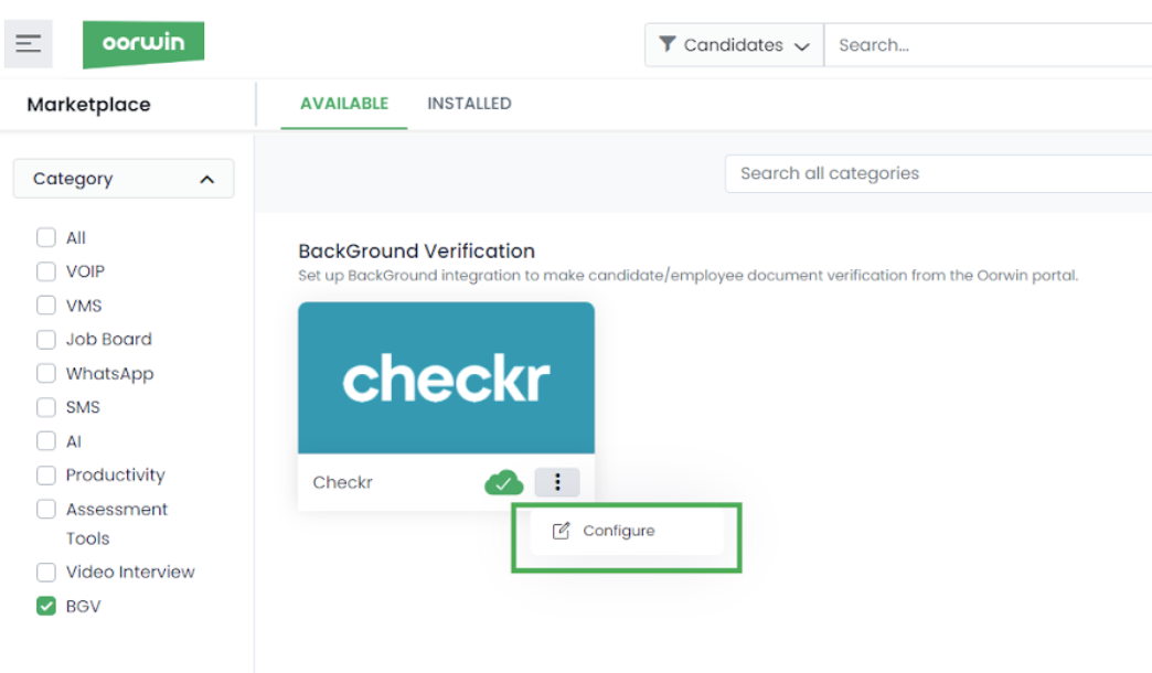 Oorwin / Checkr Integration User Guide