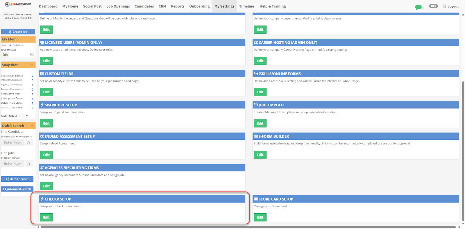 ATSOnDemand / Checkr Integration User Guide
