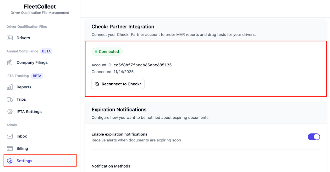 Fleetcollect / Checkr Integration User Guide