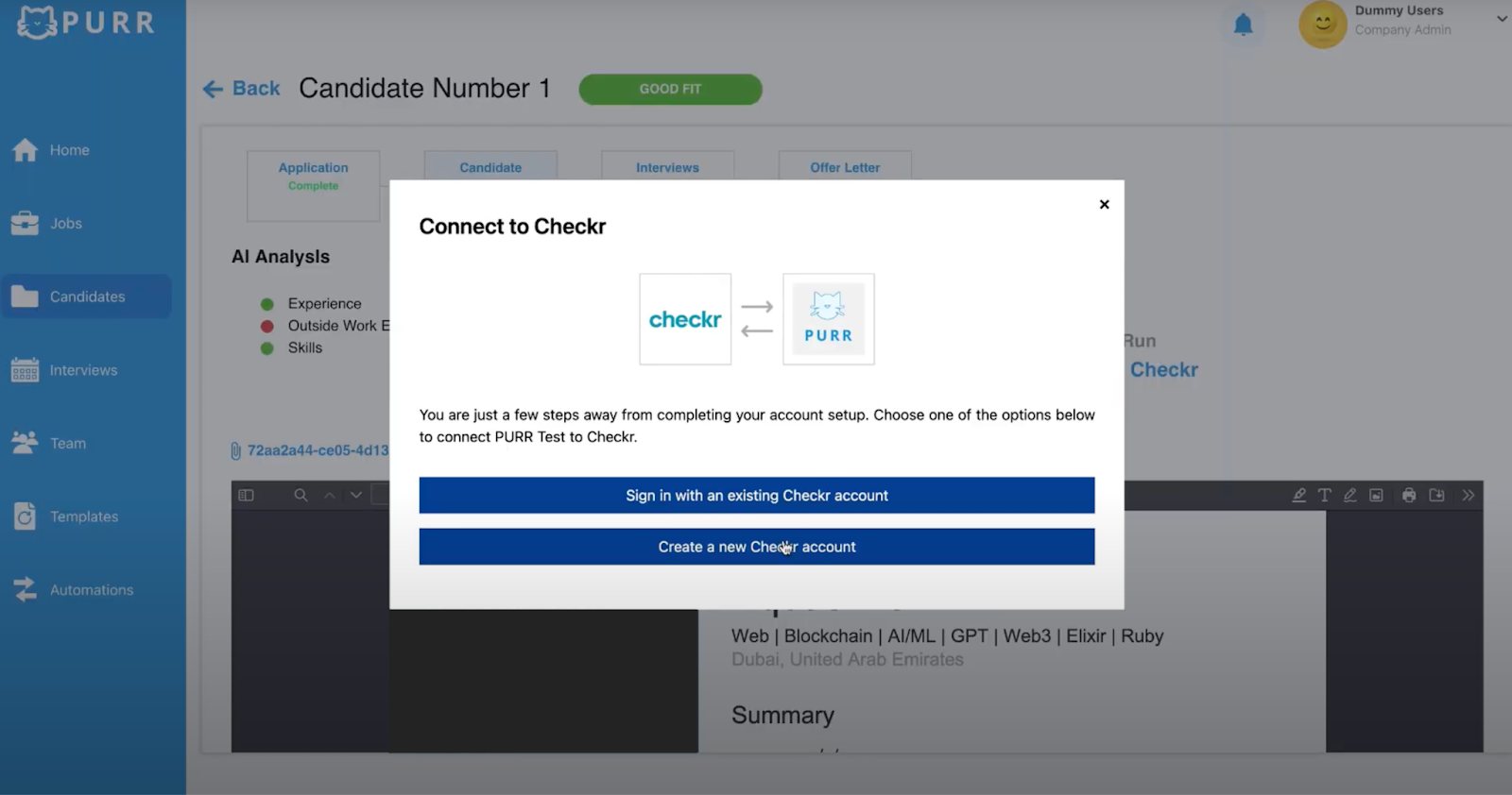 PURR / Checkr Integration User Guide