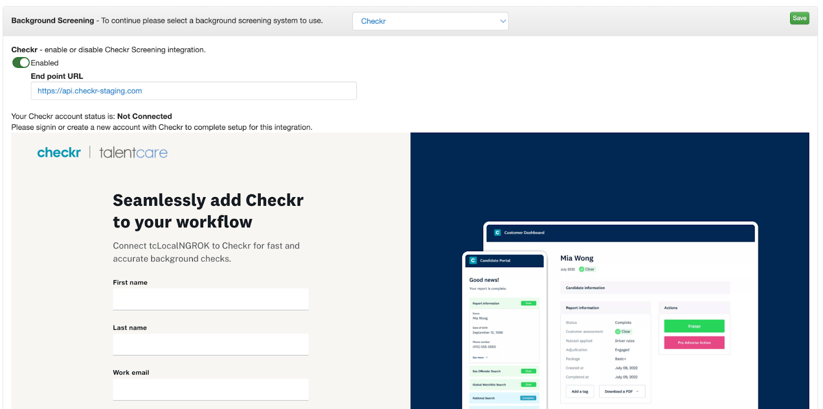 Talentcare / Checkr Integration User Guide
