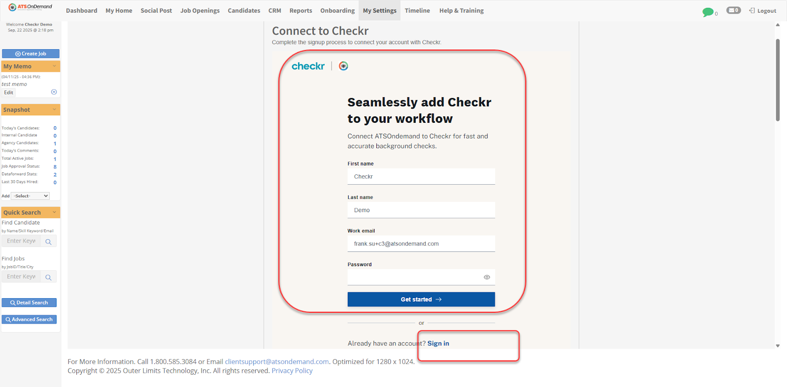 ATSOnDemand / Checkr Integration User Guide