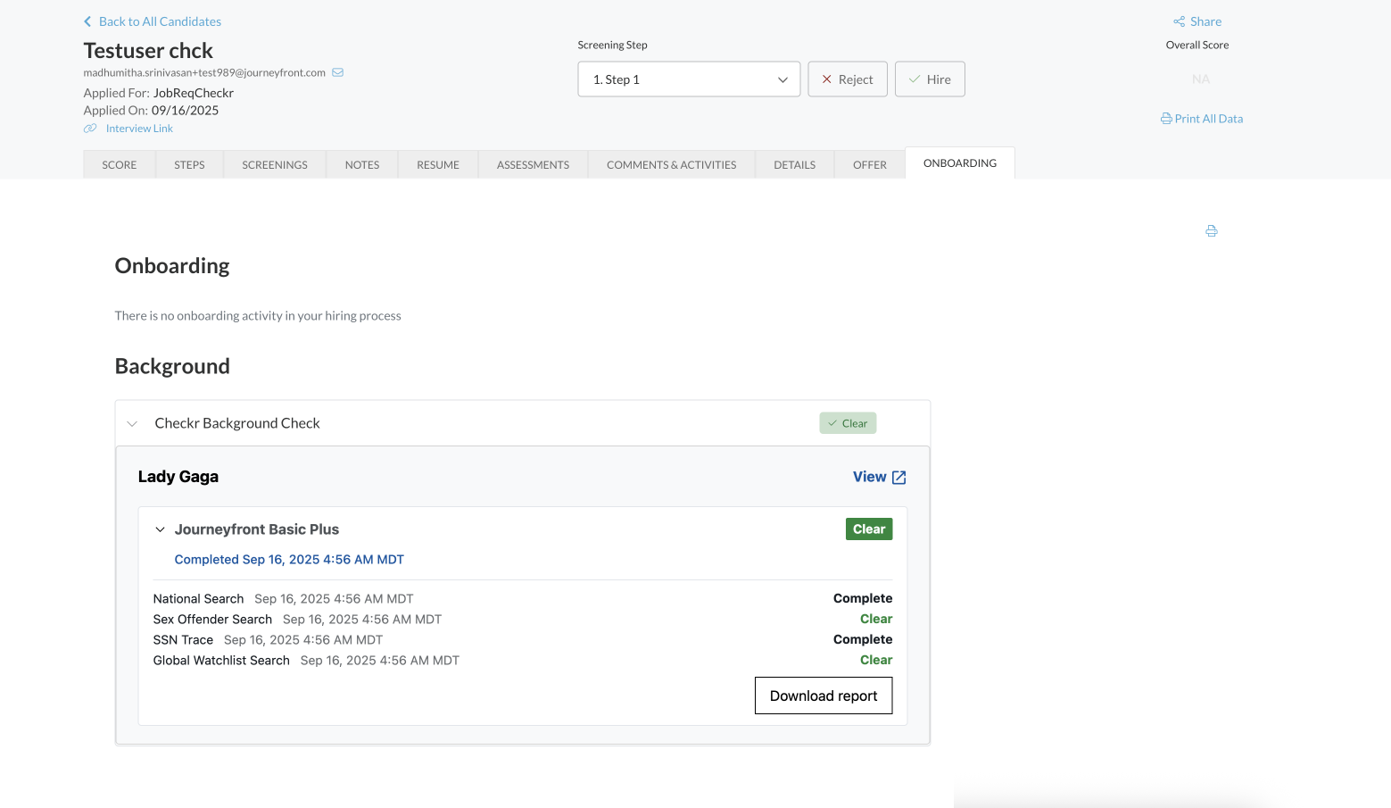 Journeyfront / Checkr Integration User Guide