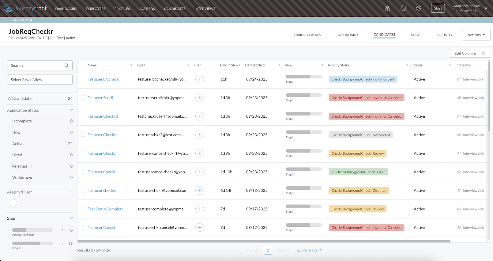 Journeyfront / Checkr Integration User Guide